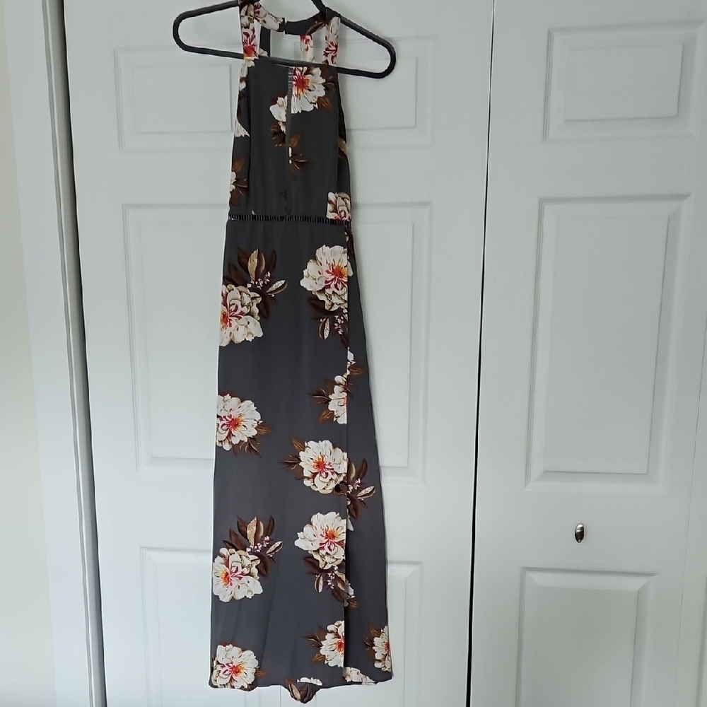 Floral High Neck Open Back Maxi Dress